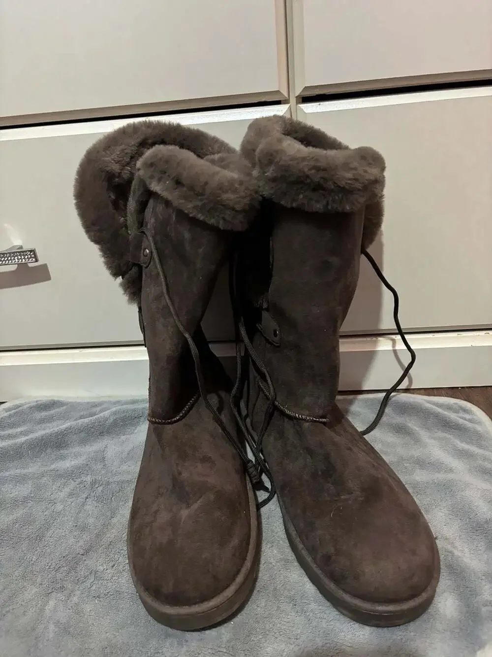 Arizona Jean Co. Shaw Flat Heel Faux Fur Winter Boots in Brown Truffle 11